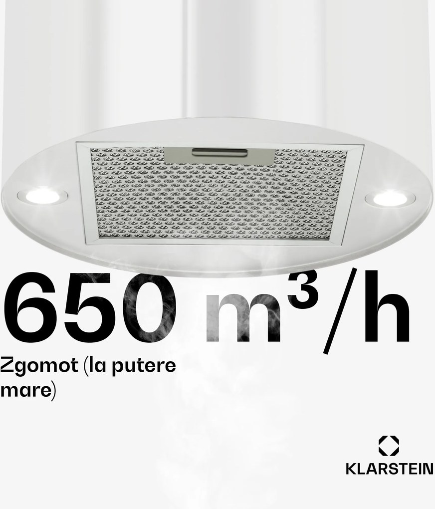 Klarstein Beretta, hota în formă de insulă,  Ø35 cm, recirculație, 650m³/h, LED, alb