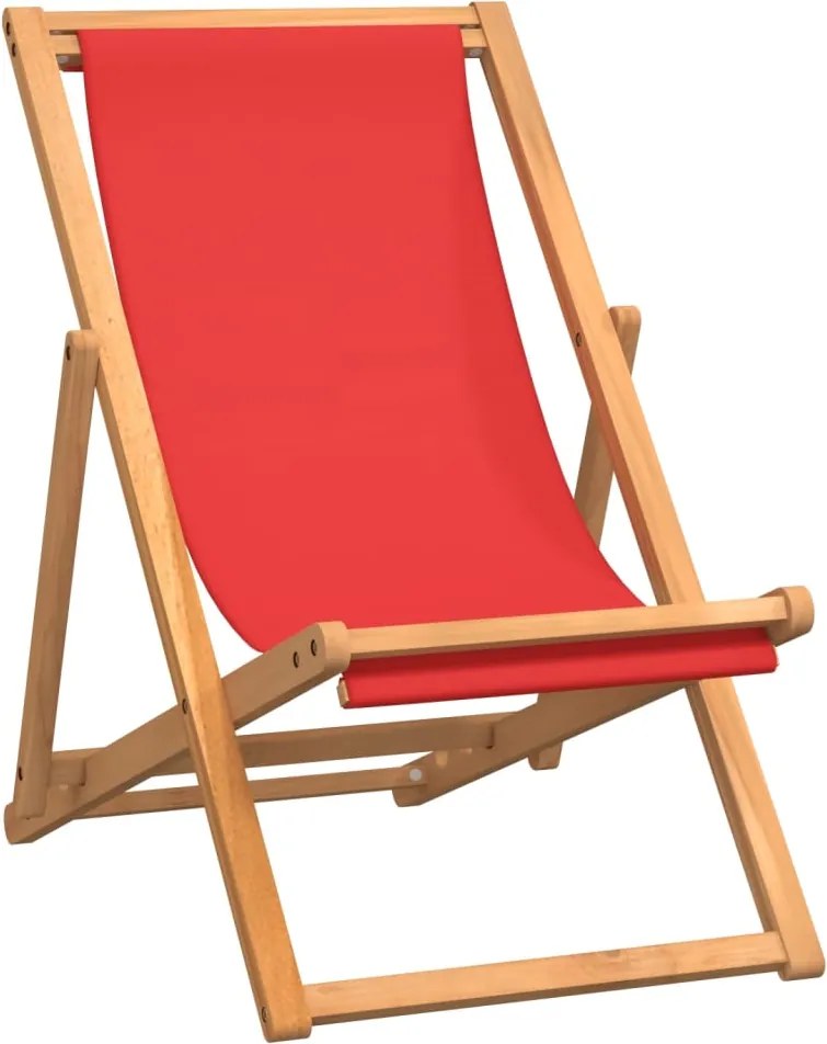 vidaXL Scaun de plajă pliabil, roșu, lemn masiv de tec