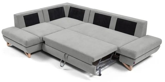 Colțar extensibil AVESTA tapițat, cu spațiu de depozitare, L, stânga, gri