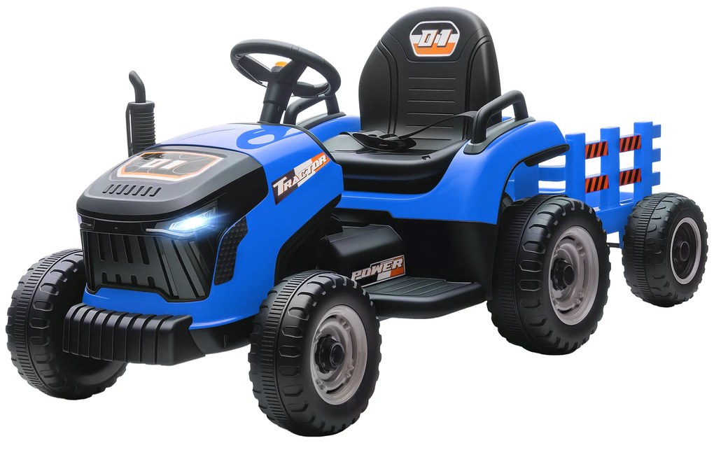 AIYAPLAY Tractor electric pentru copii cu remorcă detașabilă, mașină electrică pentru copii, telecomandă 2,4G, 139x58x55cm, albastru | Aosom Romania