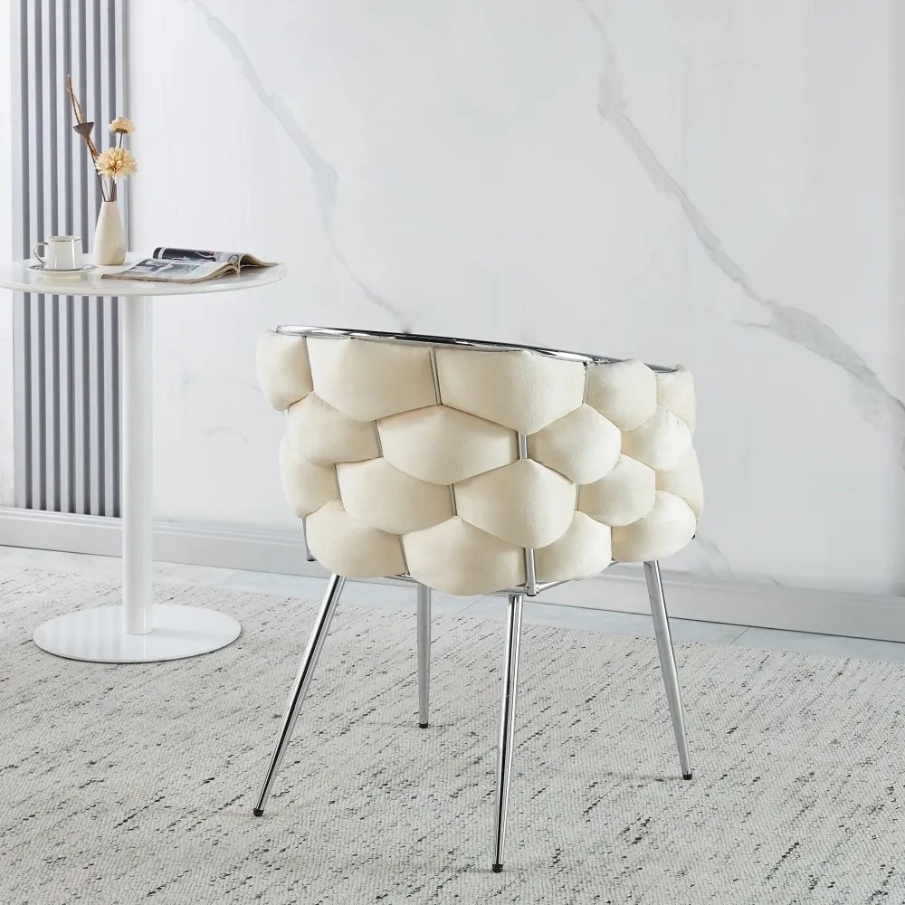 RESIGILAT- Scaun dining, tapiterie catifea, cadru metalic argintiu, Bej