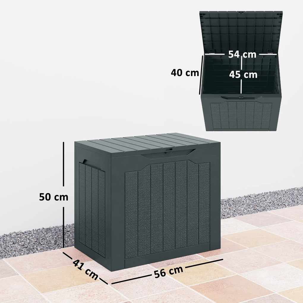 Outsunny Cufăr de Grădină cu Mânere, Container pentru Unelte Impermeabil, 56x41x50 cm, Gri Închis | Aosom Romania