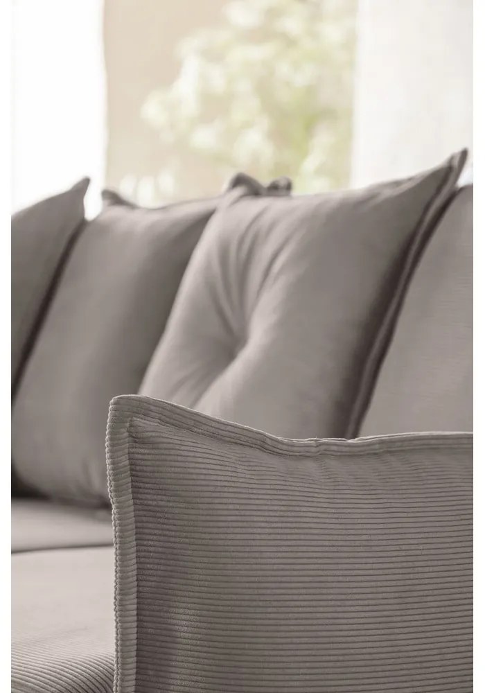 Colțar maro deschis extensibil cu tapițerie din catifea reiată (colț stânga/în formă de "U") Lazy Lukka – Miuform