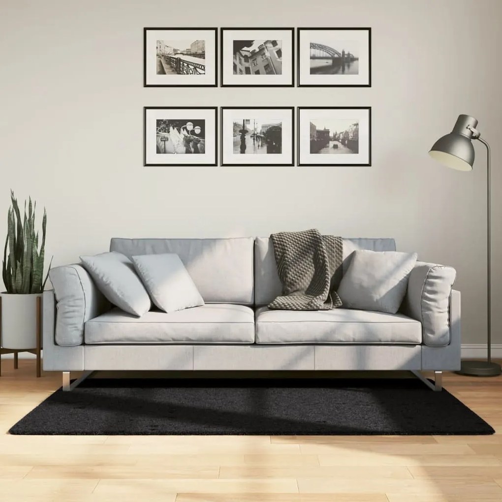vidaXL Covor pufos &quot;PAMPLONA&quot; cu fire înalte, negru modern, 80x150 cm