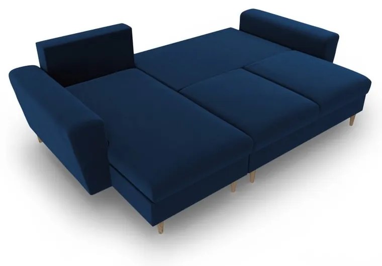 Colțar albastru extensibil, cu spațiu de depozitare cu tapițerie din catifea Kyoto – Cosmopolitan Design