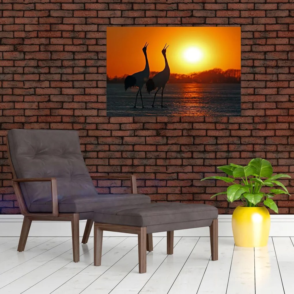 Tablou cu păsări în apus de soare (90x60 cm)