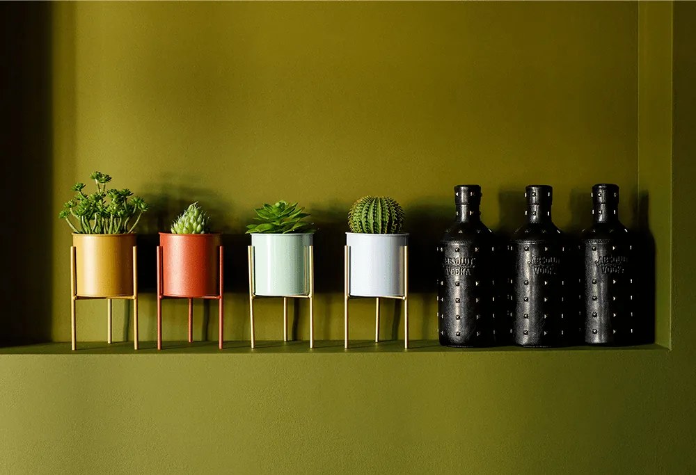 Set 2 ghivece metalice, albastru/neo mentă/auriu, ROZEL SET