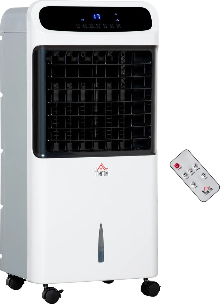 HOMCOM Aer condiționat cu răcire cu apă Telecomandă 3 moduri, 3 viteze, timer 12 h, afișaj LED, 38x35x81 cm Alb | Aosom Romania