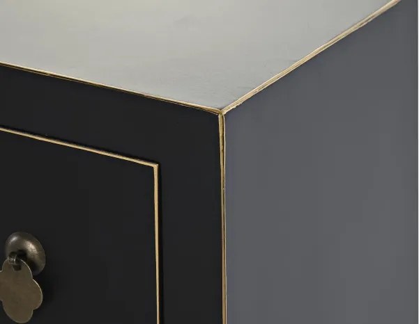 Comodă TV living din lemn, negru, cu 2 uși, 8 sertare și medalion oriental cu ramură înflorită, 51 x 130 x 26 cm, „Zenora”