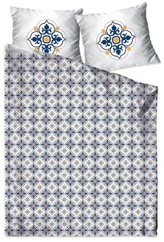 Lenjerie de pat din bumbac alb și satin, cu ornament 3 părți: 1buc 160 cmx200 + 2buc 70 cmx80