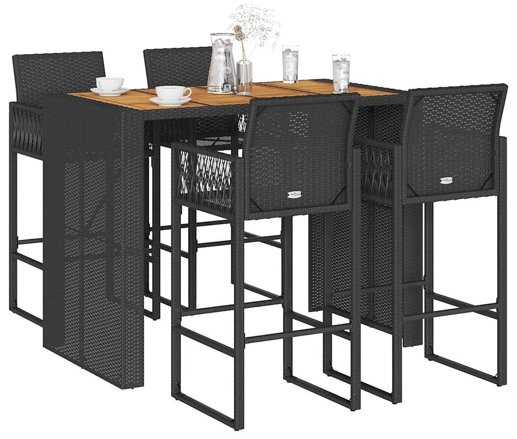 vidaXL Set mobilier bar de grădină fără perne 5 piese negru poliratan