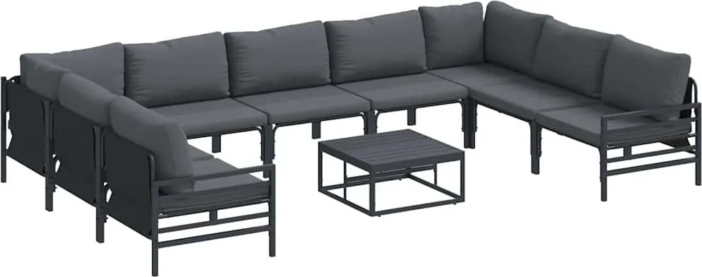 vidaXL Set de canapele pentru grădină cu pernă 10 pcs Negru Oțel