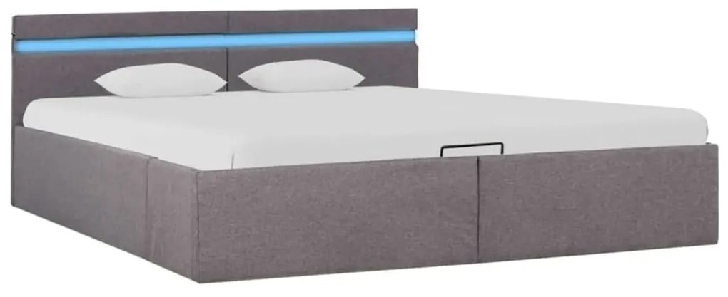 285628 vidaXL Cadru pat hidraulic cu ladă și LED gri taupe 160x200 cm textil