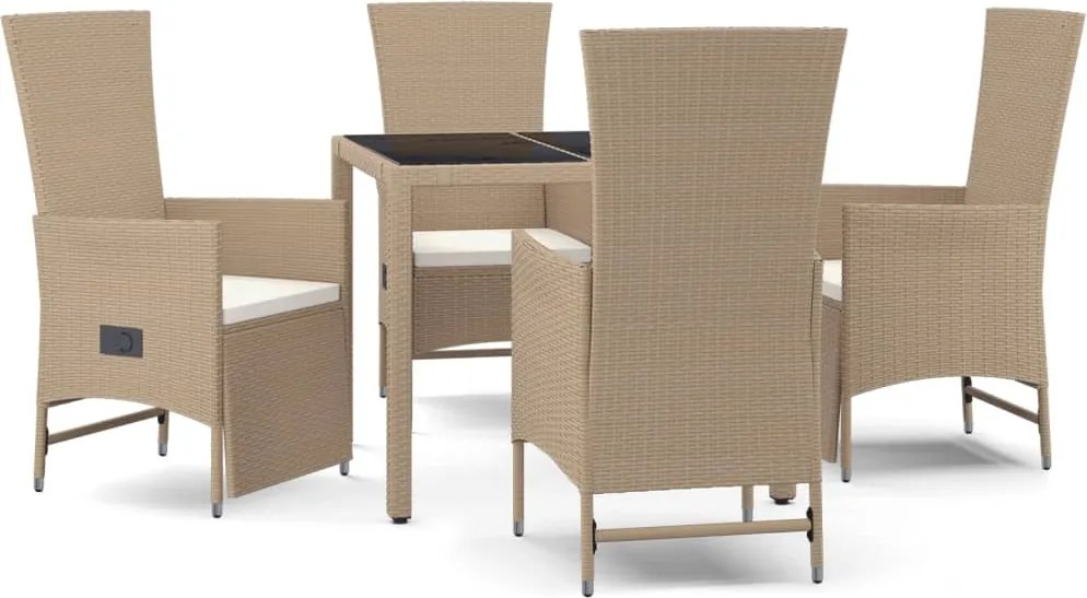 vidaXL Set mobilier de grădină cu perne, 5 piese, bej, poliratan
