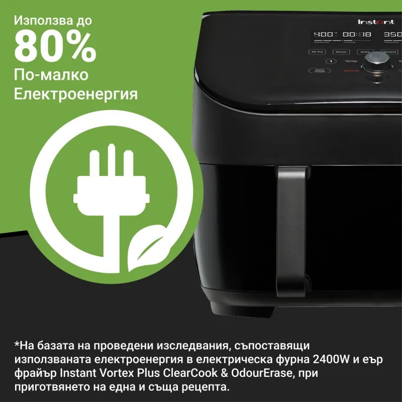 Friteuza cu aer cald Instant Pot Vortex Plus Versazone 140115101, 1700W, 8.5L, 2 zone de gatit independente, 35-205°C, 6 programe, Negru