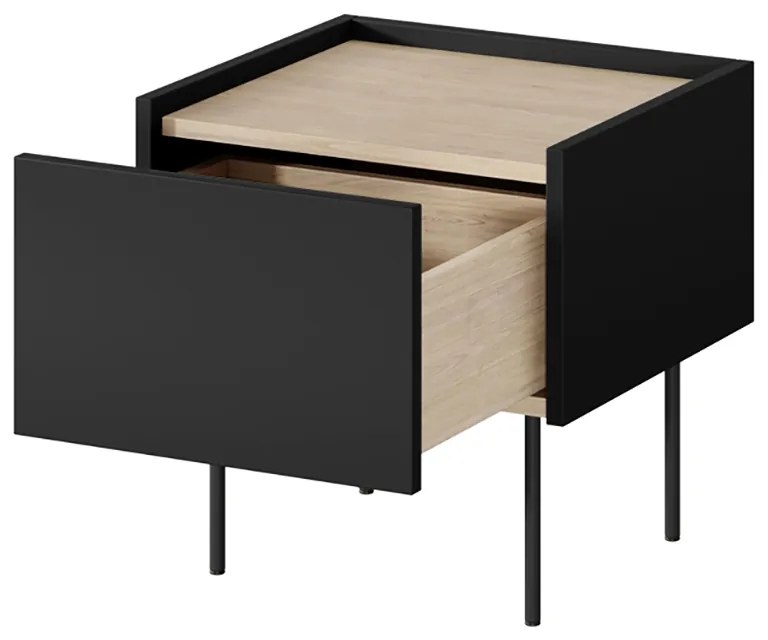 Măsuță de noptieră cu sertar Desin 45 cm 1S - negru mat / Stejar nagano