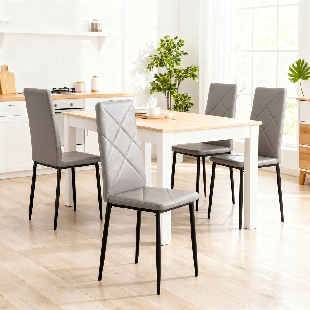 HOMCOM Set de 4 Scaune de Dining cu Spătar Înalt din Imitație de Piele și Oțel, 41x50x97cm, Gri | Aosom Romania