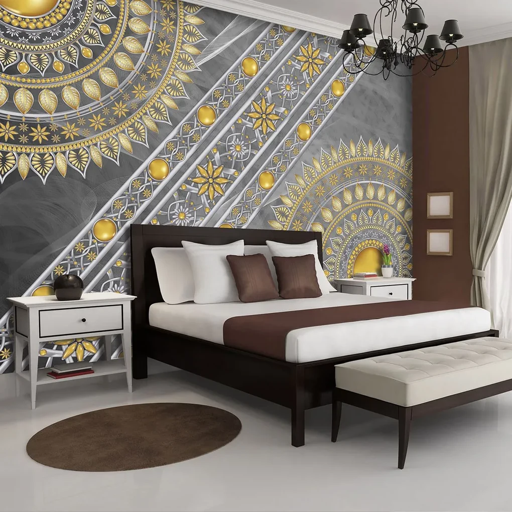Fototapet - Mandala în argint - în diagonala (152,5x104 cm), în 8 de alte dimensiuni noi