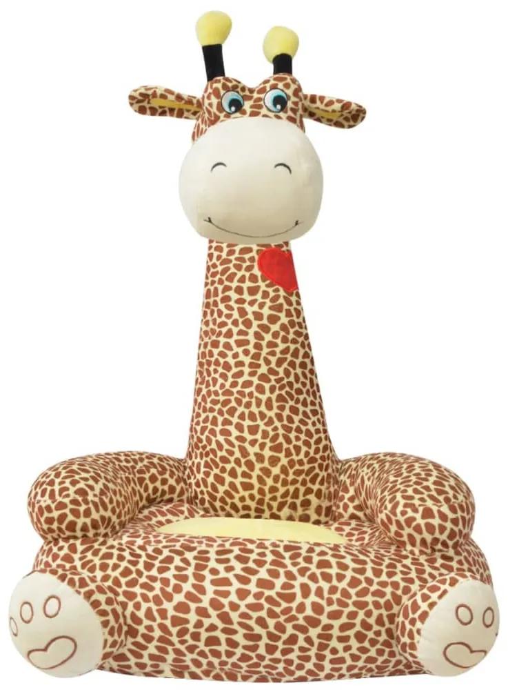 Scaun din plus pentru copii cu model girafa, maro