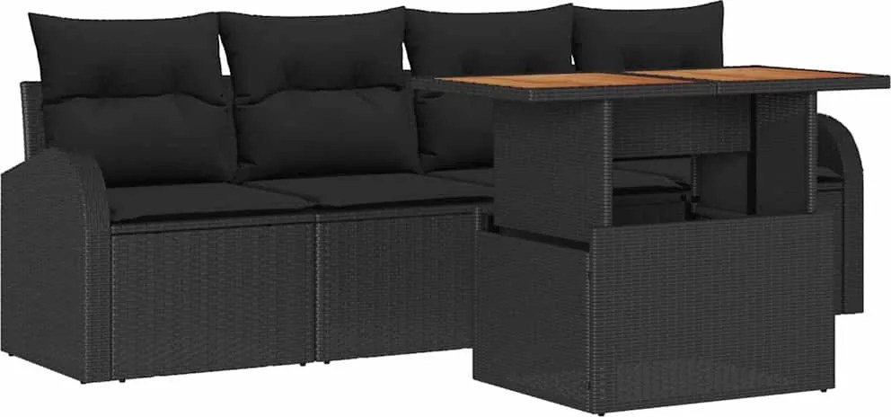 vidaXL Set de canapele pentru grădină cu pernă Manual 5 pcs Negru