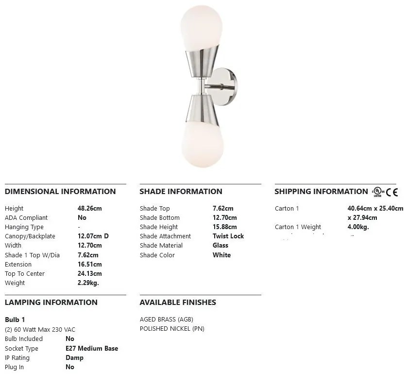 Aplica de perete design modern CORA nichel lucios