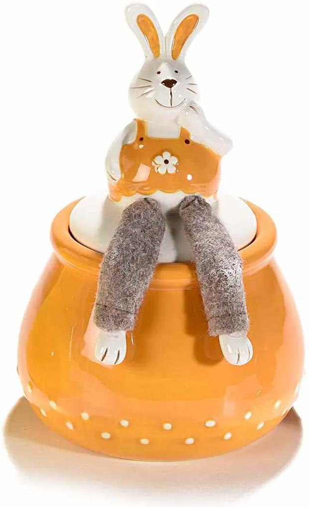 Borcan decorativ Paste model Iepuras ceramica portocaliu maro Ø 12 cm x 18 h