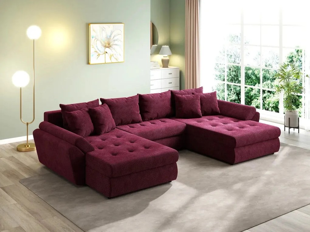 Colțar extensibil dumonde cu ladă de depozitare si sezut confortabil din spuma high-density, Loana U Zoom Red 355x185 cm