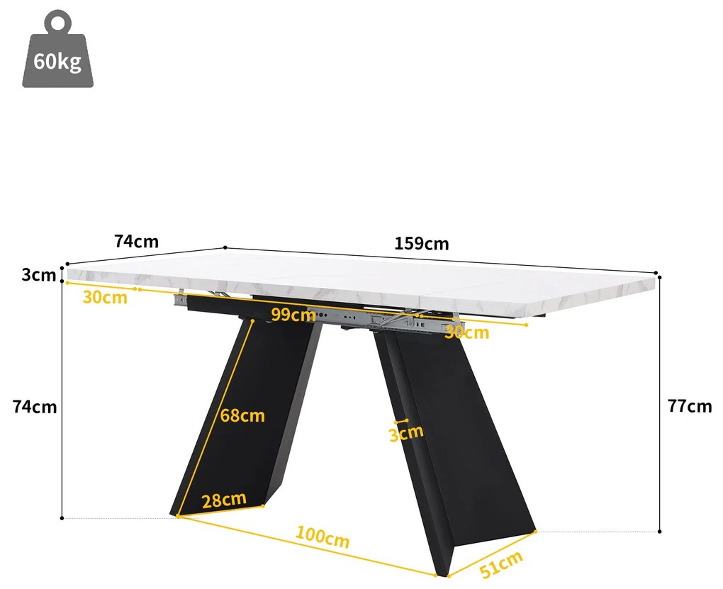 Masă de luat extensibilă, Alb+Negru | Aosom Romania