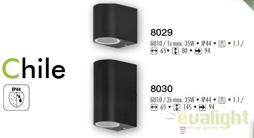 Aplica dubla de perete exterior finisaj negru, IP44 Chile 8030 RX