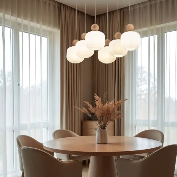 Candelabru suspendat pe cablu BALLO, 6xE14/10W/230V, bej