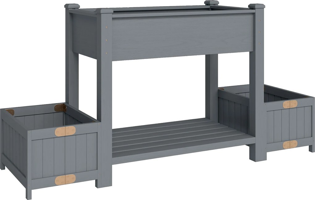 Outsunny Strat Înălțat pentru Grădină, Jardinieră cu Raft, 149x46x76cm, Gri | Aosom Romania