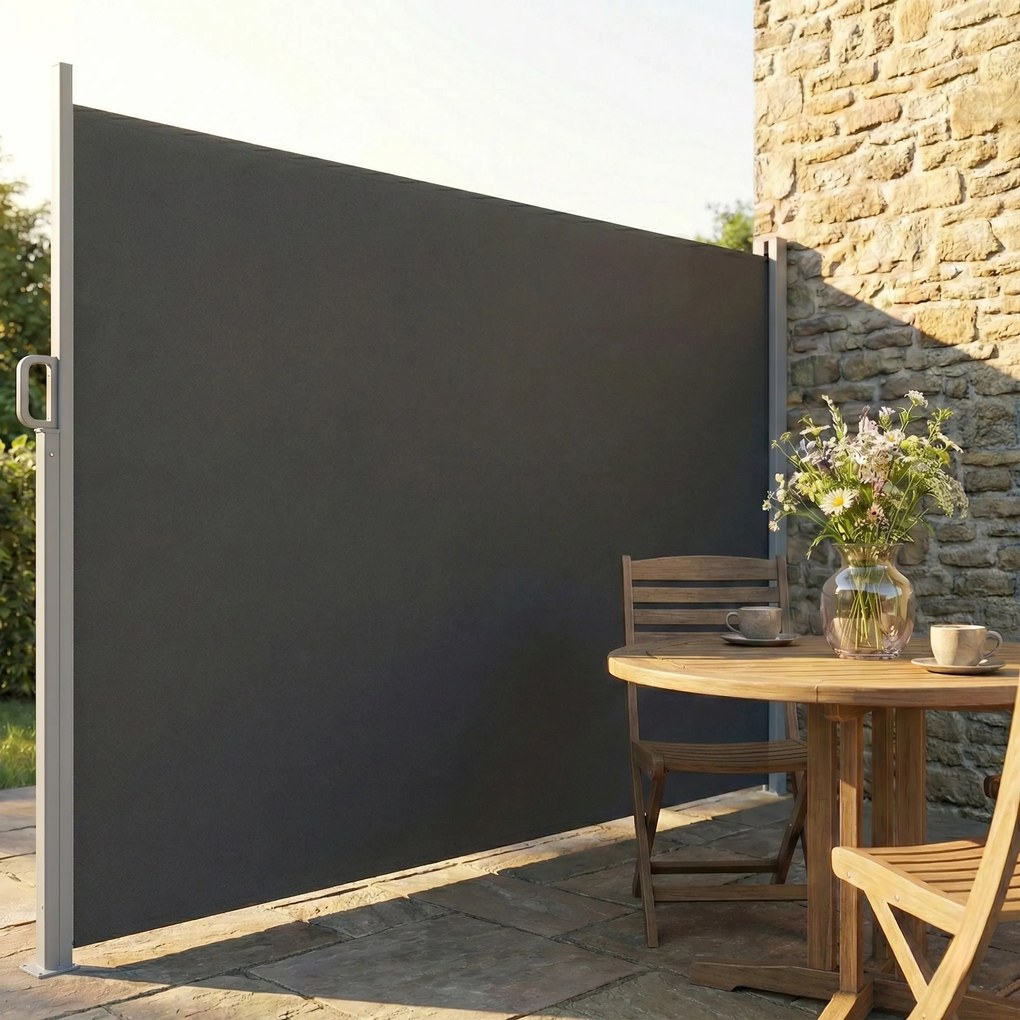 Outsunny Paravan Lateral Retractabil Impermeabil și UV50+, din Aluminiu, Oțel și Poliester, 420x185 cm, Gri Închis | Aosom Romania