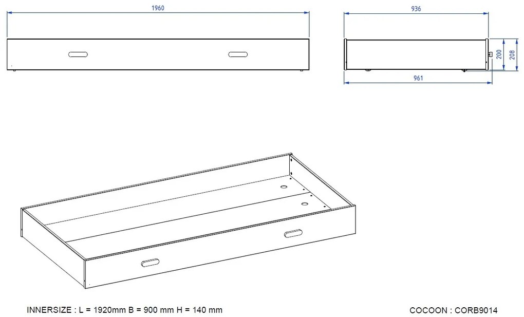 Sertar Pat Kiddy 90x190 cm, pentru Pat Copii/Tineri, Alb – Vipack