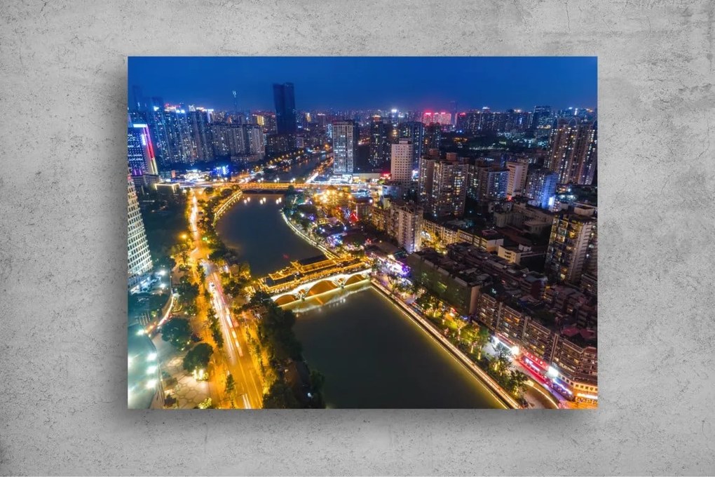 Tapet Premium Canvas - Orasul luminat in miez de noapte