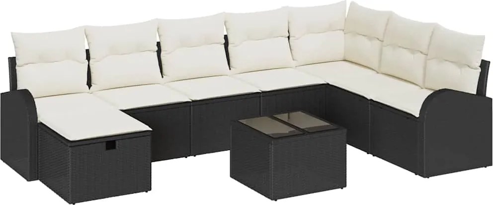 vidaXL Set de canapele pentru grădină cu pernă 9 pcs Negru Rattan poli
