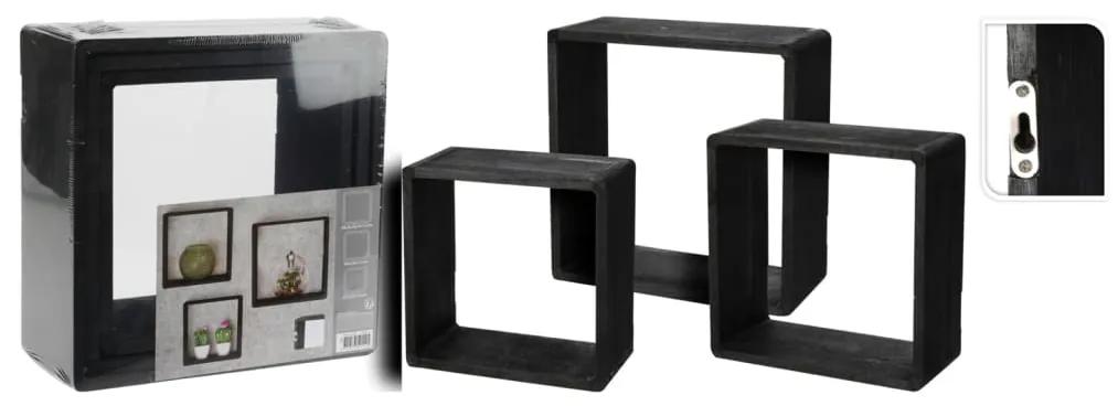445876 H&S Collection Set rafturi din lemn, 3 piese, 28,5x28,5x12 cm, negru