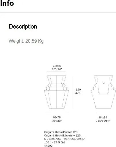 Ghiveci plante design decorativ modern exterior/interior ORIGAMI Hinoki 76x76x120cm