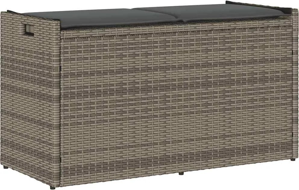 vidaXL Bancă de depozitare în aer liber cu pernă gri 100 cm polirattan