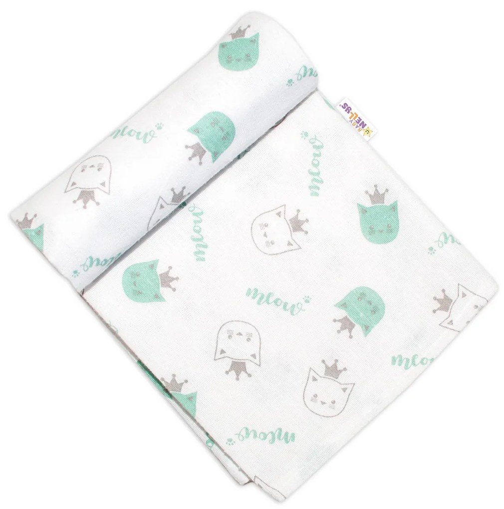 Scutec din flanelă Baby Nellys, 70x80 cm - Pisicuță cu coroană, verde