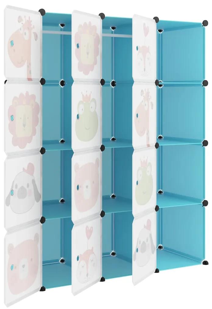 Dulap de depozitare cub pentru copii, 12 cuburi, albastru, PP albastru, 110 x 46.5 x 144 cm, 1, 1, Albastru