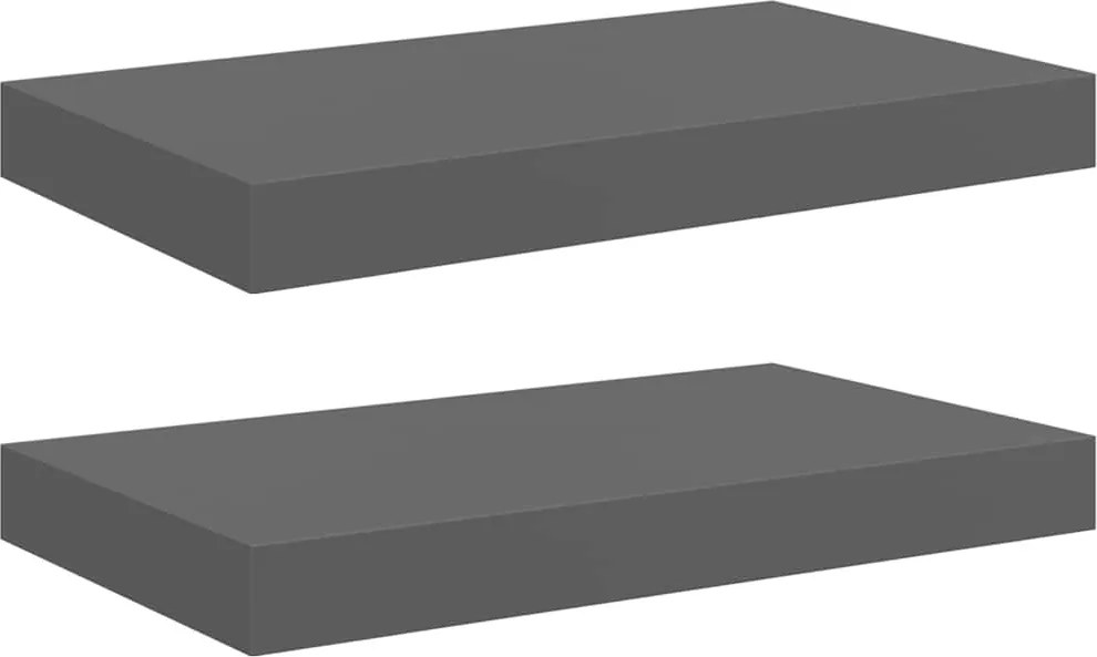 vidaXL Rafturi de perete, 2 buc., gri extralucios, 40x23x3,8 cm, MDF