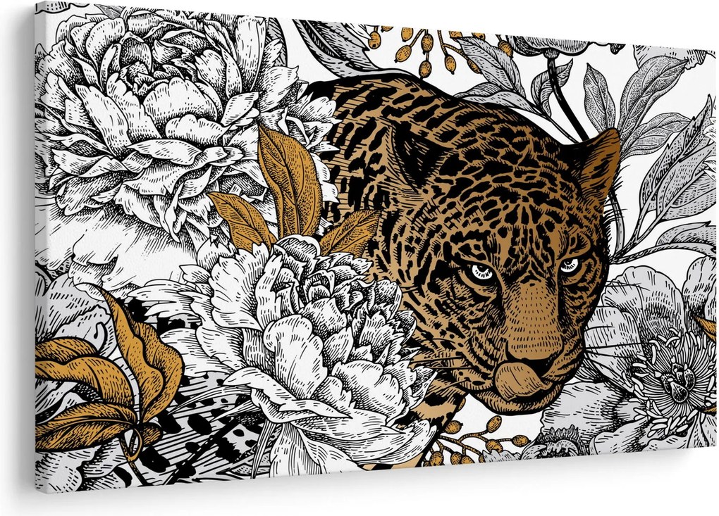 Tablou - Leopard între flori (90x60 cm)