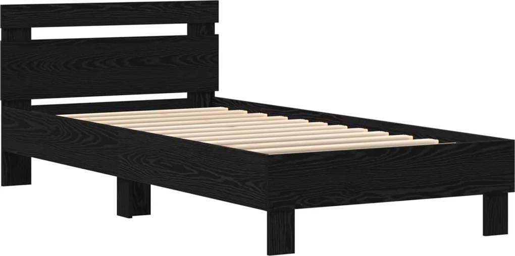 vidaXL Cadru de pat cu led Stejar Negru 90 x 200 cm Lemn compozit