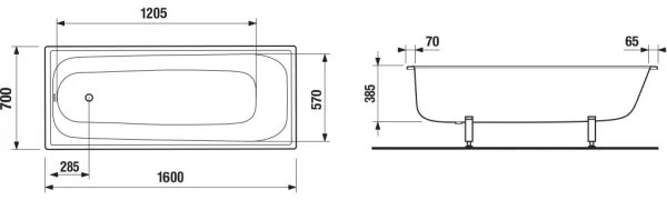 JIKA H2340600000001 - Cadă RIGA 160x70 oțel/ albă