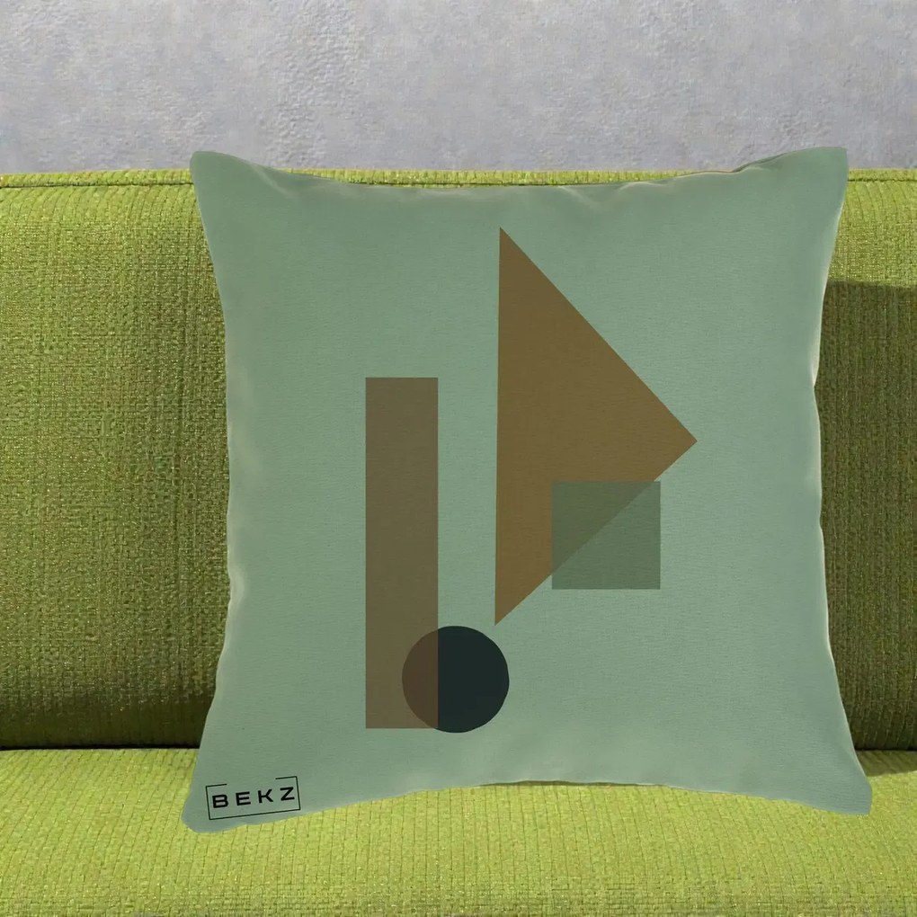 Perna Decorativa Geometric Bauhaus Triunghi, 40x40 cm, Verde, Husa Detasabila, Perna Inclusa, BEKZ®