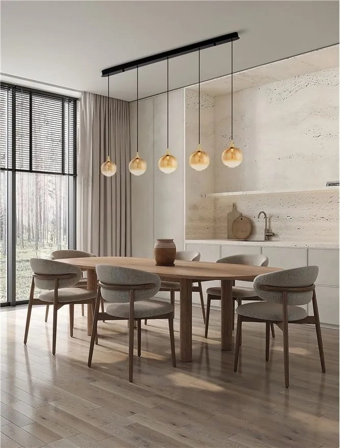 Lustra moderna cu 5 pendule LED, Metal, Sticla, Champaign, ORENDA