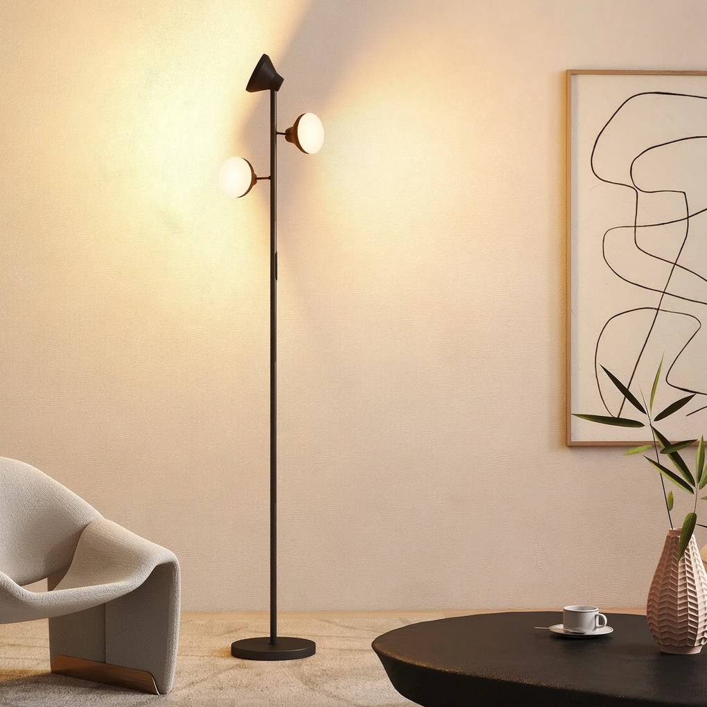 HOMCOM Lampă de Podea cu 3 Capete Reglabile Independent Φ25x170 cm Negru | Aosom Romania