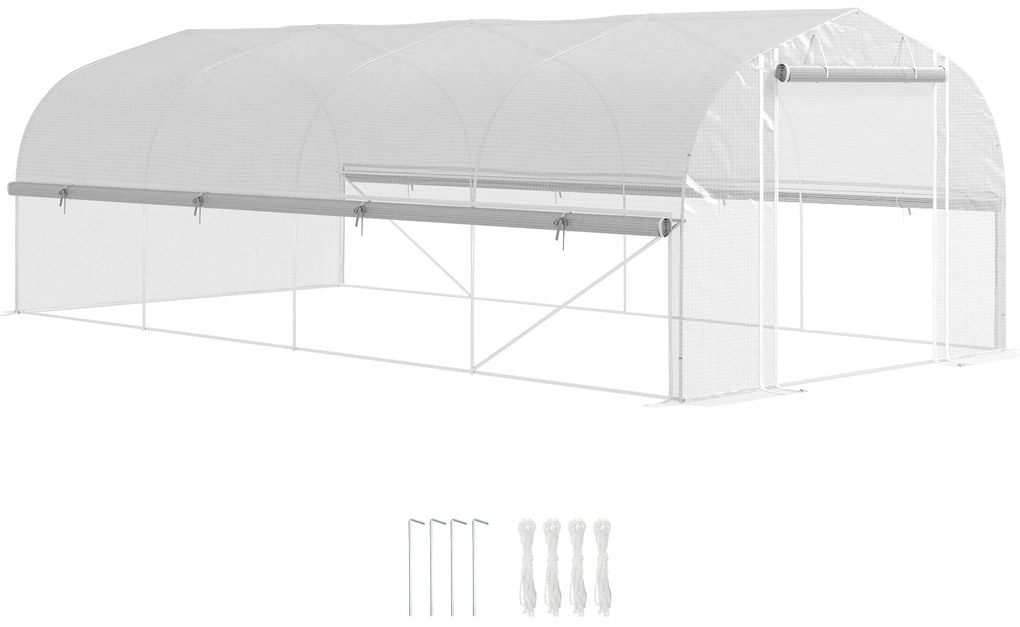 Outsunny Sera 6x3x2 m, accesibilă, 8 ferestre, ușă, plasă contra insectelor, cadru metalic, Alb | Aosom Romania