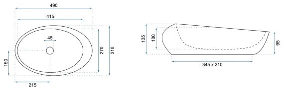 REA-U6650 - Lavoar pe blat ROXY, 31 x 49 cm, ceramică, gri, decor marmură