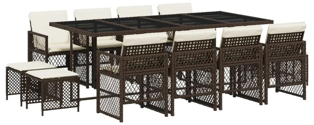 3210801 vidaXL Set mobilier de grădină, 13 piese, maro, cu perne, poliratan